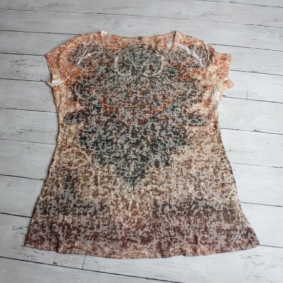 Maurices Women's Short Sleeve T Shirt Top Size M Brown Green Studded - Picture 1 of 4